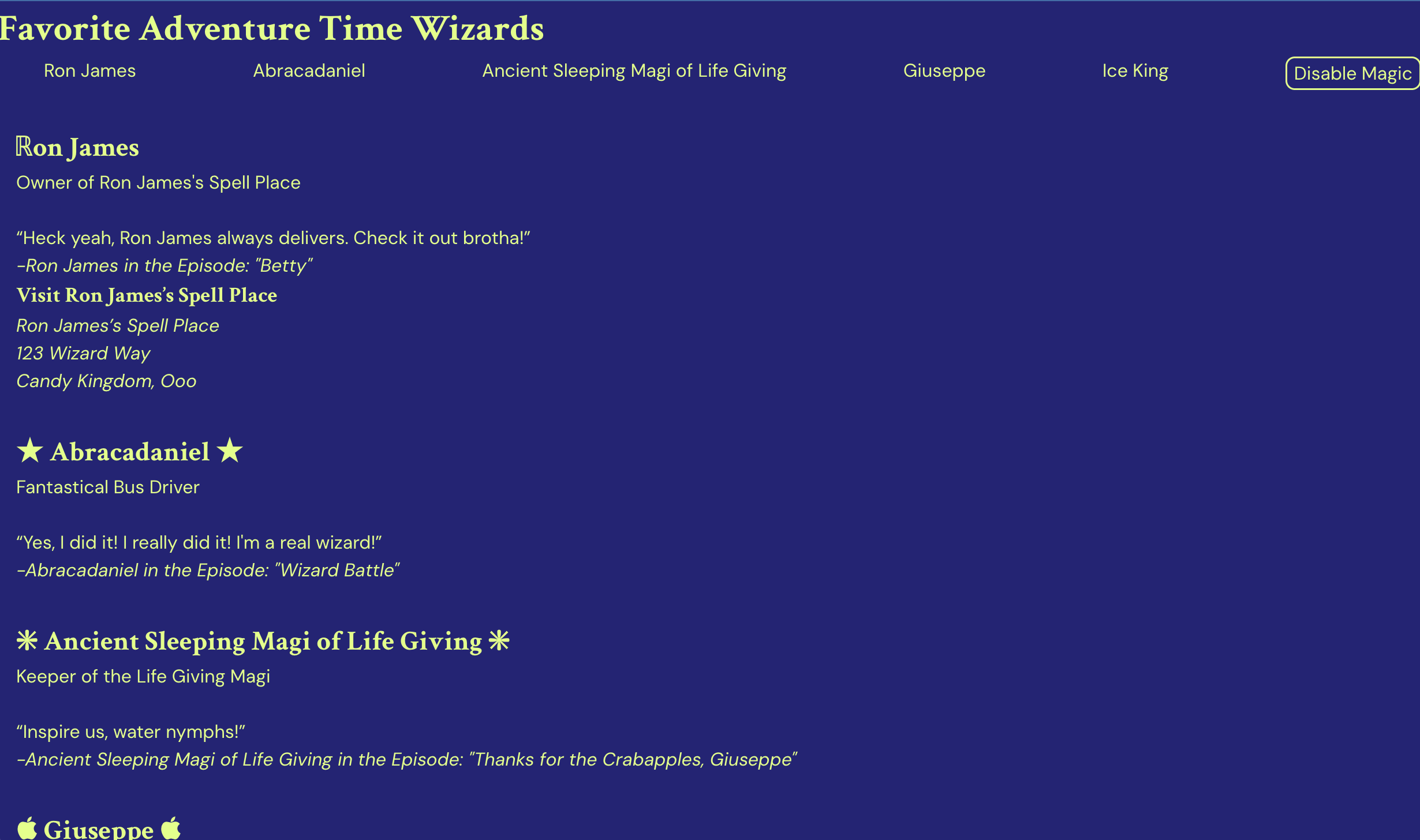 Screenshot for page created for assignment 1, with CSS Styling.