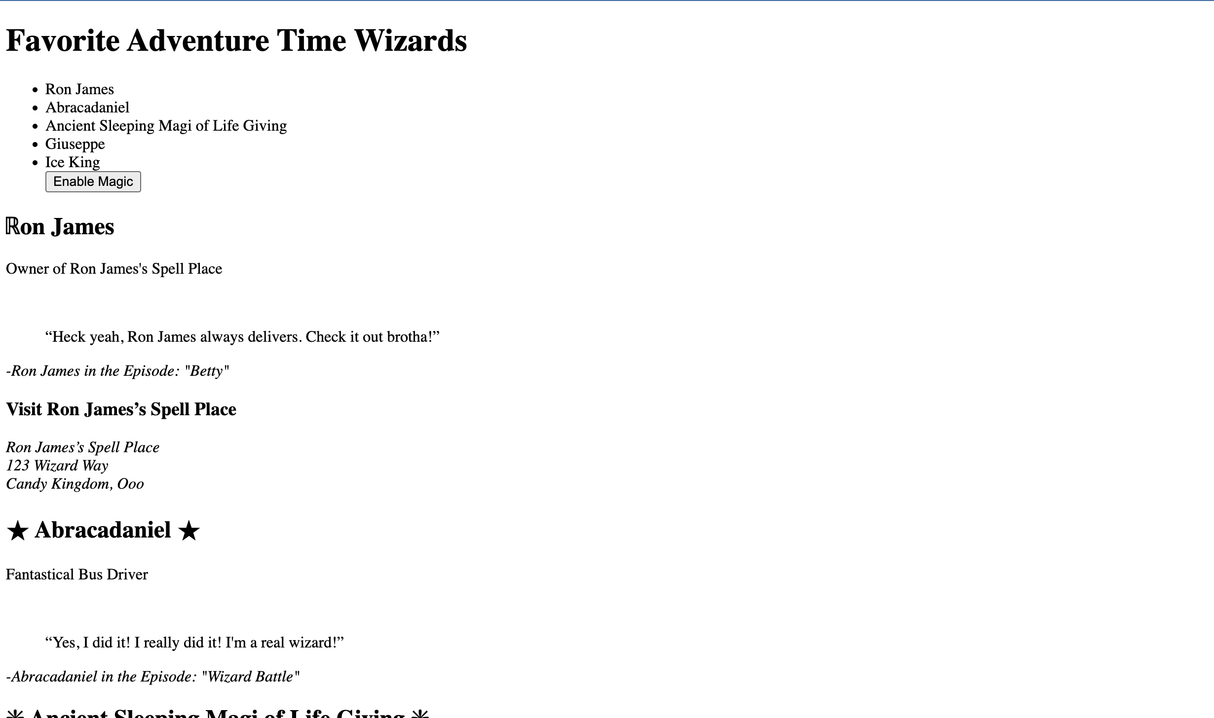 Screenshot for page created for assignment 1, without CSS Styling.
