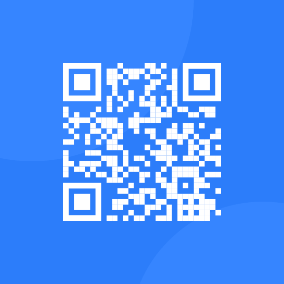 A White qr code centered over a blue background